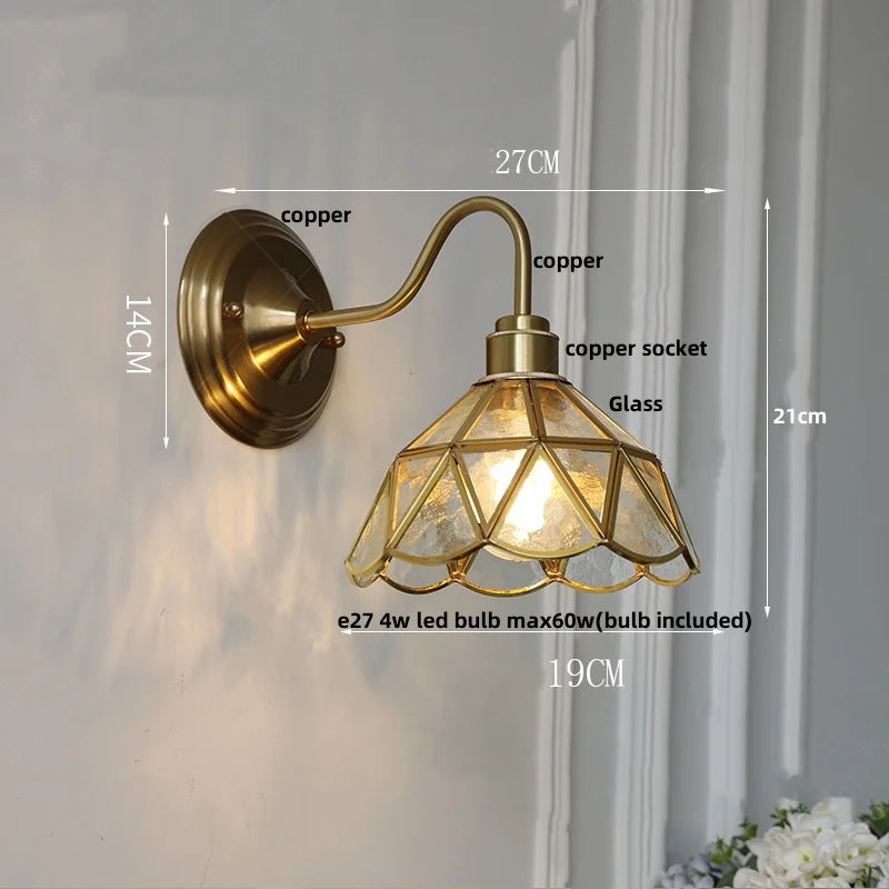 Afralia™ Blue Glass Copper LED Wall Light Fixture Stair Bar Restaurant Bedroom E27