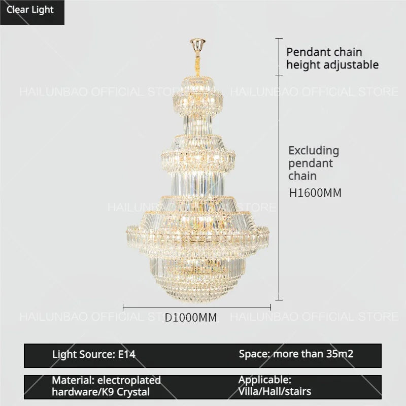Crystal Chandelier: Villa High Living Room Luxury Lighting