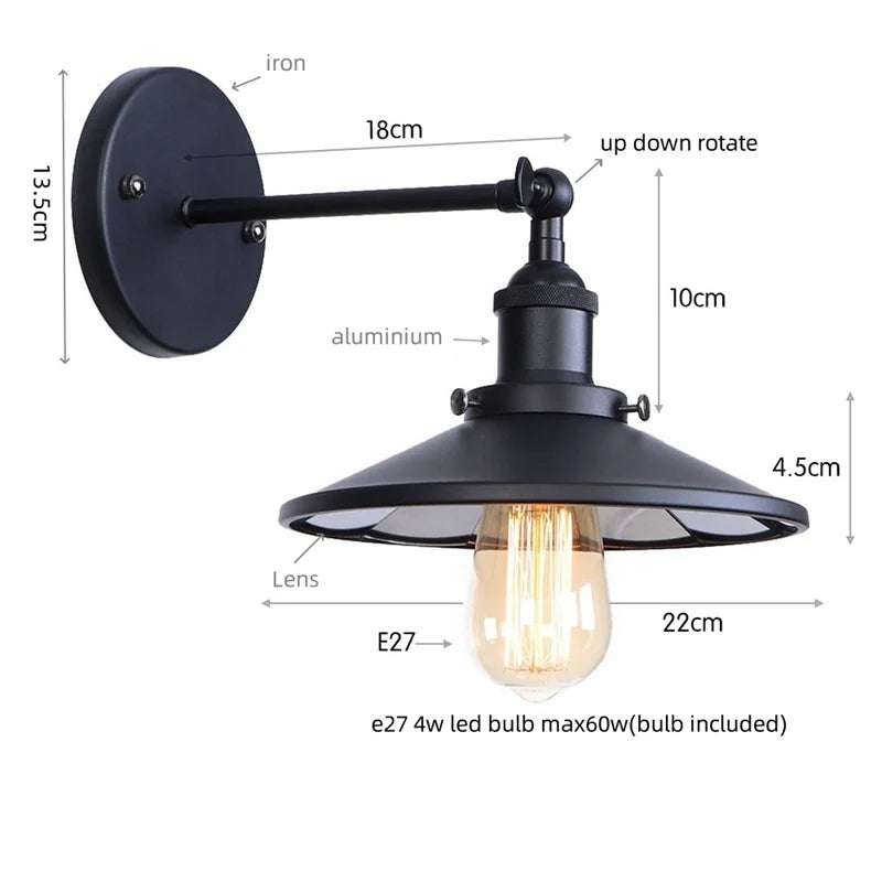 Vintage LED Pull Chain Wall Lights, Industrial Retro Iron Aisle Bedside Lamp