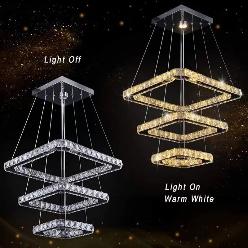 Crystal Triangle Chandelier: Modern K9 Pendant Light for Living & Dining Room