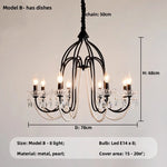 Black E14 Candle Chandelier: French Living Room Pendant Lighting for Home Decor