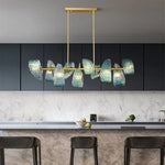 Blue Glass Flower Ceiling Chandelier Copper Hanging Lamps