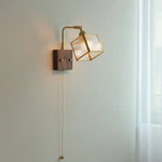 Walnut LED Wall Sconce, Vintage Glass Cube Stair Light Fixture