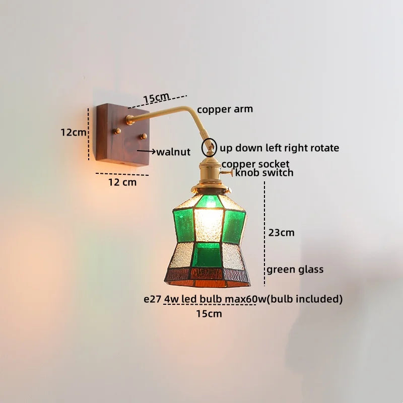 Walnut Copper LED Wall Lights Fixture with Pull Chain Switch - Modern Bedside Lamp