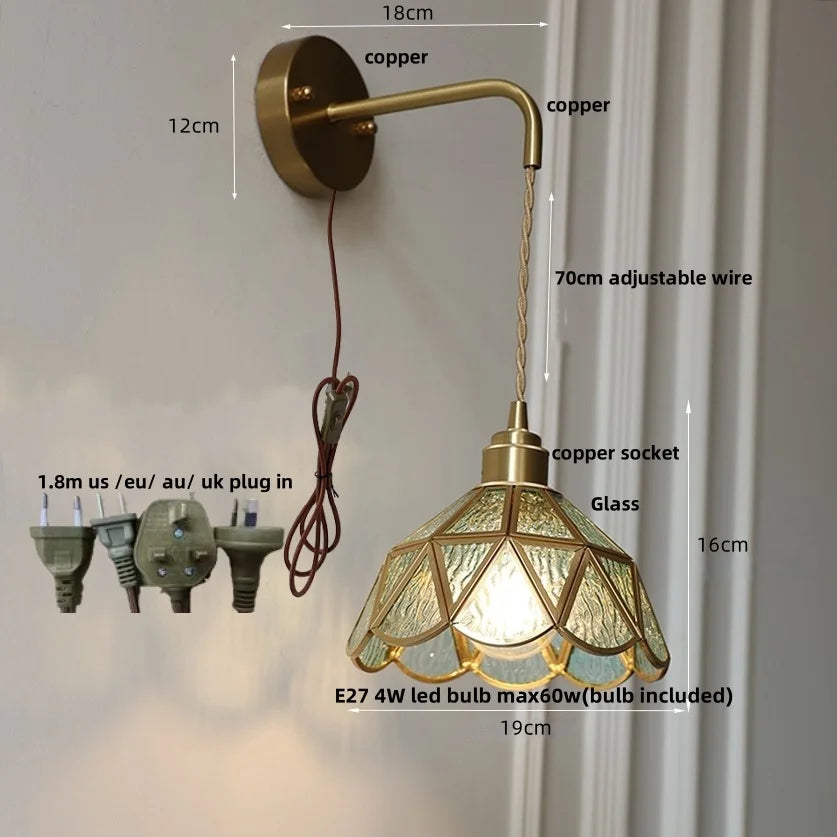 Amber Glass LED Wall Light Modern Nordic Bedroom Reading Lamp