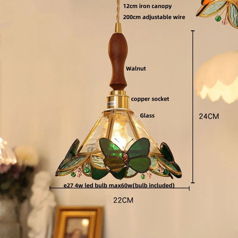 White Glass LED Pendant Light Fixture Walnut Wood Hang Lamp