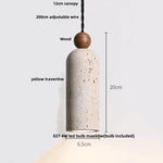 Yellow Iron LED Pendant Lamp Yellow Travertine Stone Ball in Wabi Sabi Style