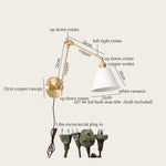 Ceramic LED Wall Lamp, Pull Chain Switch, Nordic Copper, Small Size