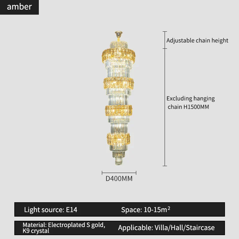 Elegant Crystal Hollow Long Chandelier for Duplex Living Room and Stairwell
