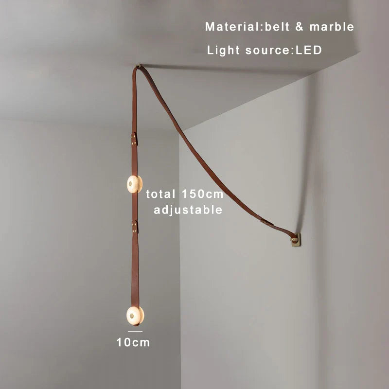 Soft Leather Marble Chandelier: Luxury Dimmable Lighting Fixture for Living Room or Cafe.