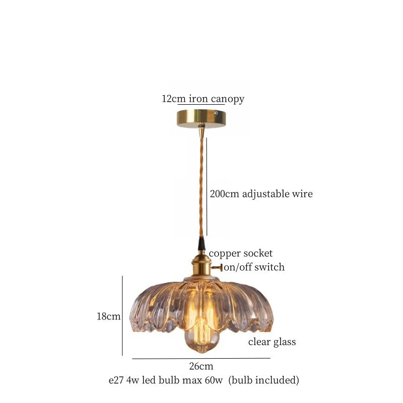 Wood Glass LED Pendant Lamps | French Vintage Hanging Light