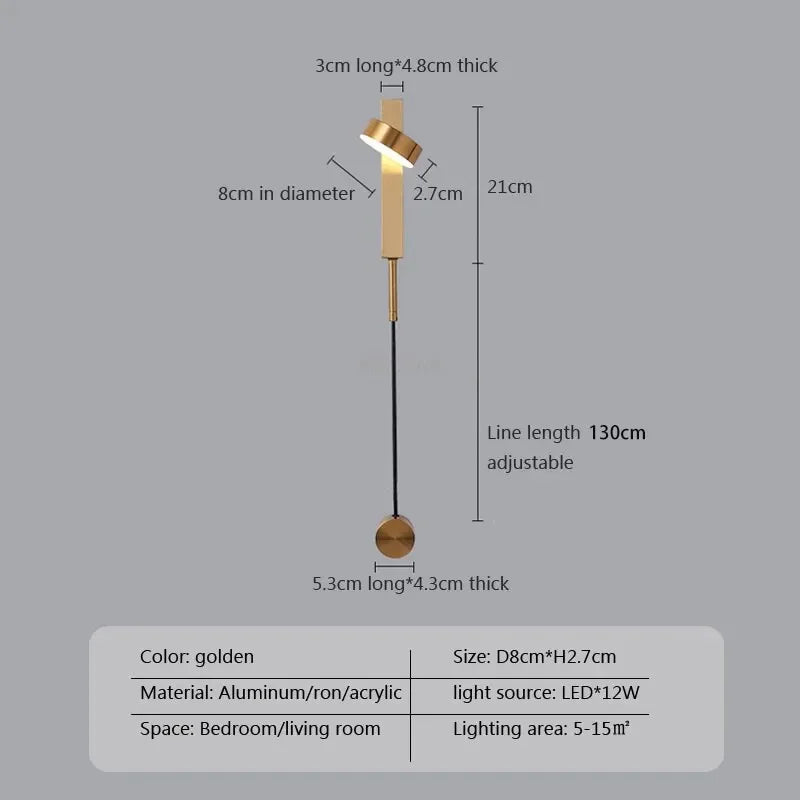 Adjustable LED Wall Lamp Rotation Dimming Switch Indoor Sconce Lighting