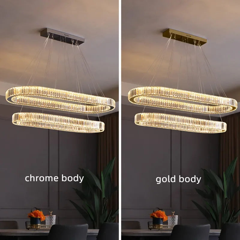 Crystal Chandelier Pendant Lights Dimmable LED Oval Lustre Hang Lamp
