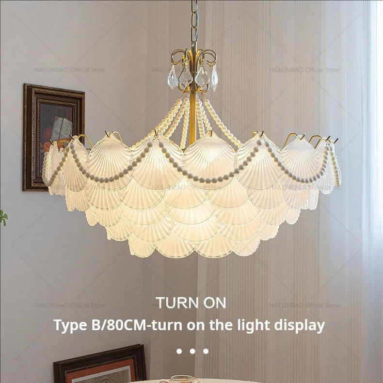 Shell Pearl Glass Crystal Chandelier for Modern Luxury Living Room