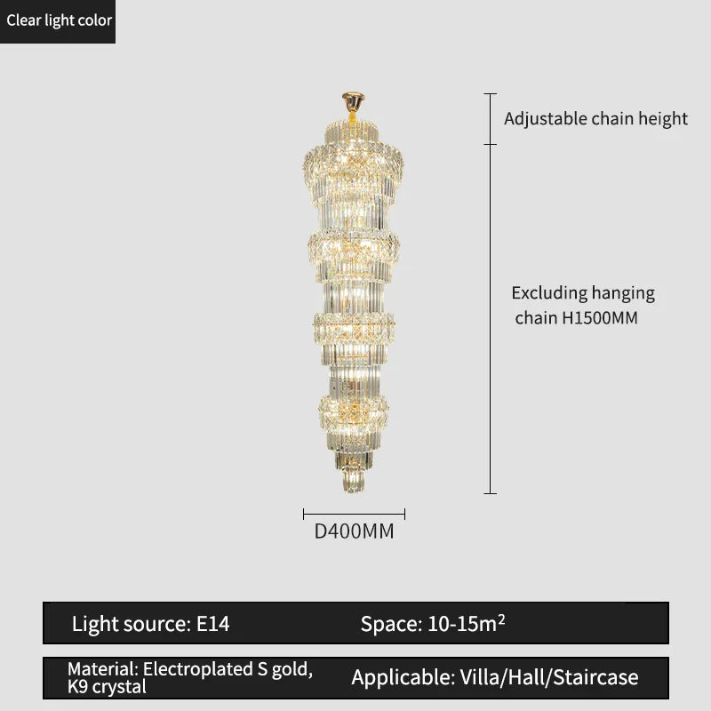 Elegant Crystal Hollow Long Chandelier for Duplex Living Room and Stairwell