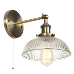 Glass Industrial LED Wall Sconce with Pull Chain Switch, Vintage Bedside Light