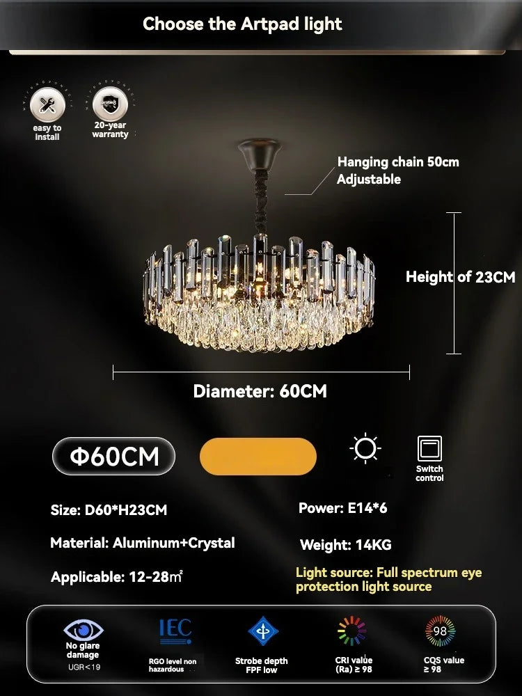 Gold Crystal Ceiling Chandelier: Luxury Modern LED Pendant for Home Décor