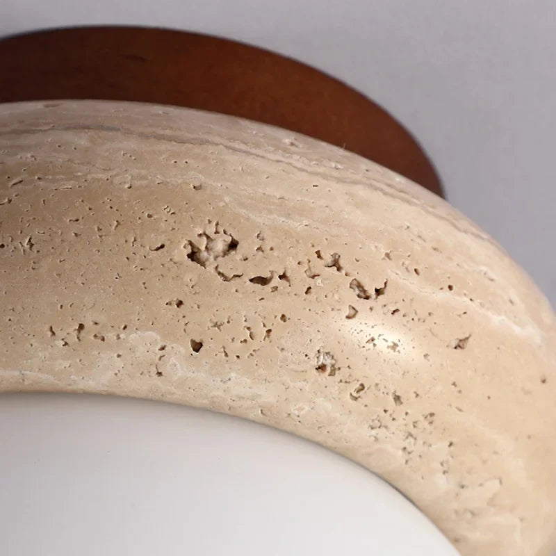 LED Ceiling Light with Wood Base and White Glass Shade