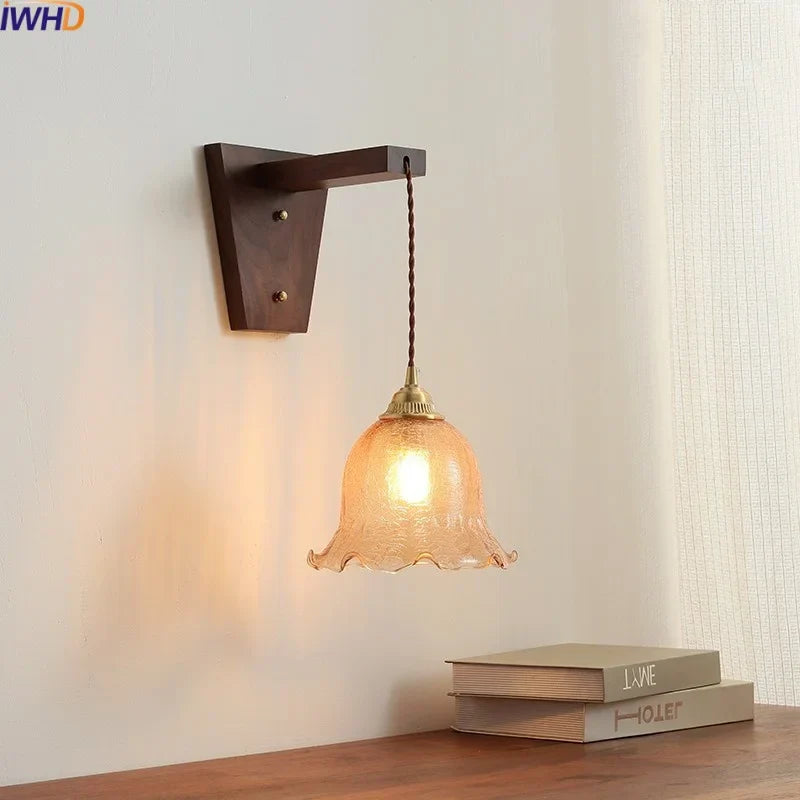 Modern Walnut Copper LED Wall Light for Bedroom Living Room Restaurant