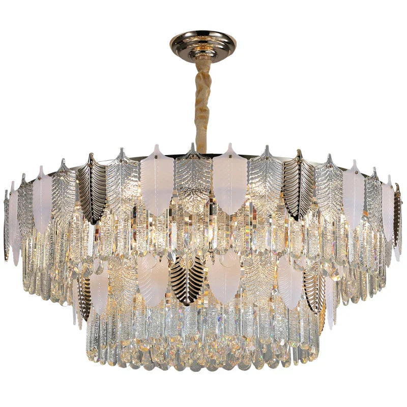 Retro Leaf Crystal Chandelier: Luxury Postmodern Living Room Lighting