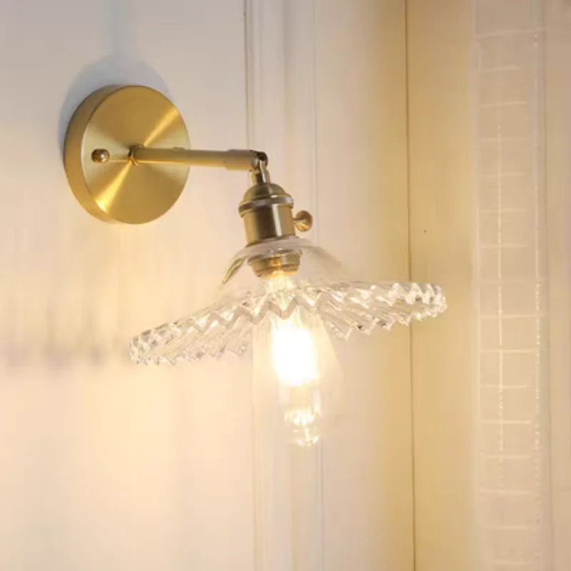 Vintage Green Glass LED Wall Light with Pull Chain Switch