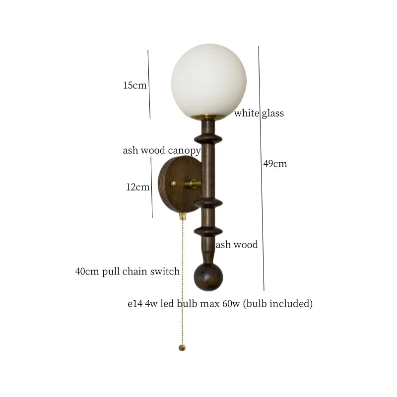 Afralia™ Tawny Glass LED Wall Sconce - Vintage Ash Wood Wandlamp
