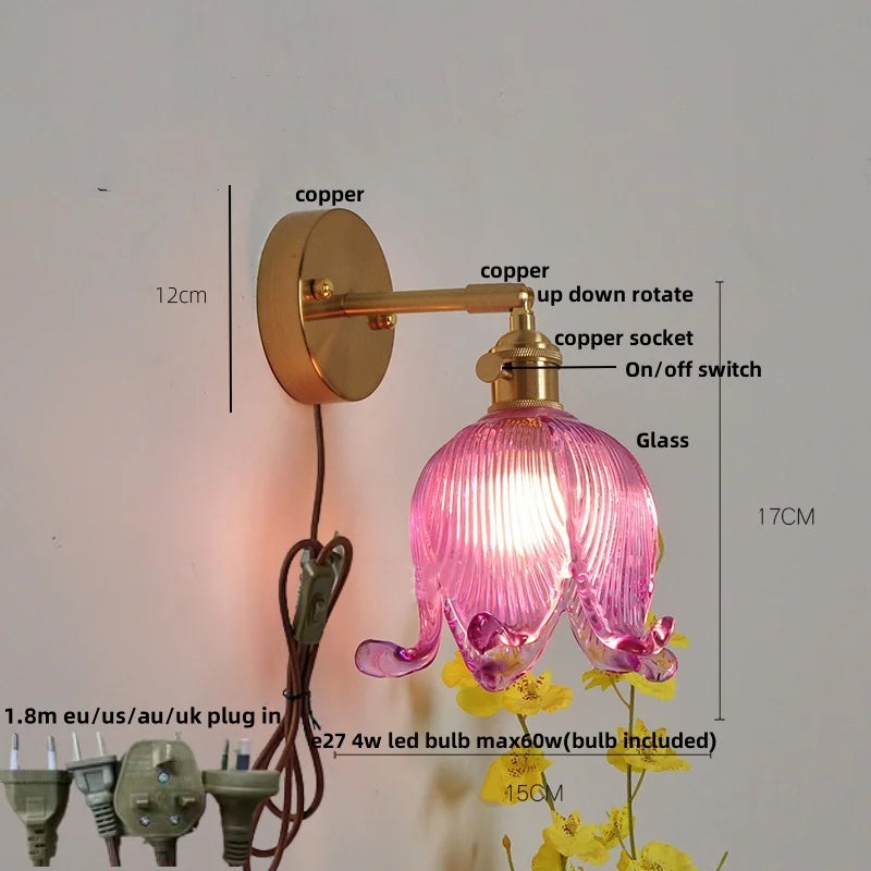 Afralia™ Loft Amber Glass LED Wall Light with Vintage Knob Switch