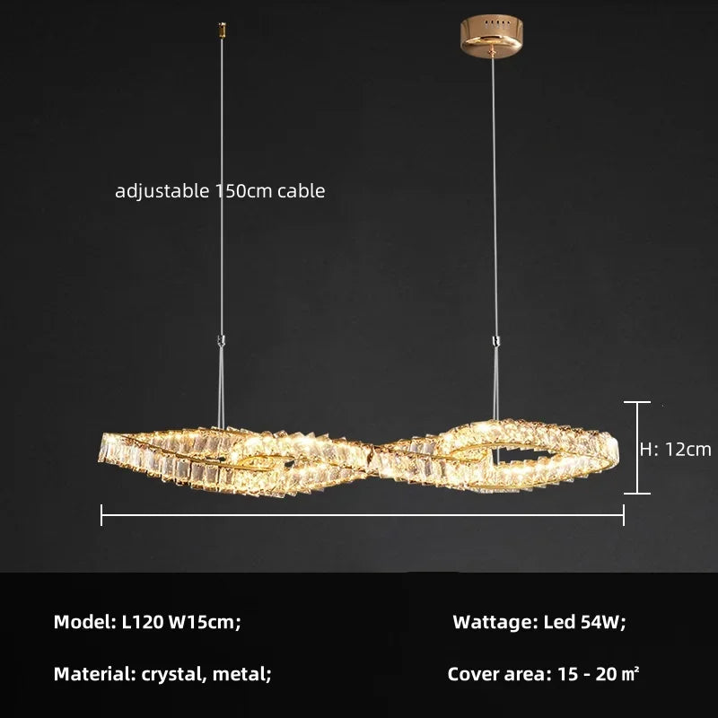 Luxury K9 Crystal Pendant Lights Gold Metal Hanging Lamp LED Suspension