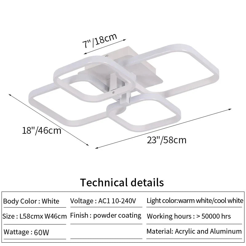 White Acrylic Chandelier LED Ceiling Lamp for Living Dining Room Home Decor