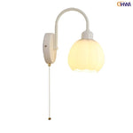 White Glass LED Wall Lights Modern Simple Pull Chain Switch Iron Stair Light