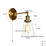 Vintage Single Arm LED Wall Lamp Iron Glass Retro Stair Light