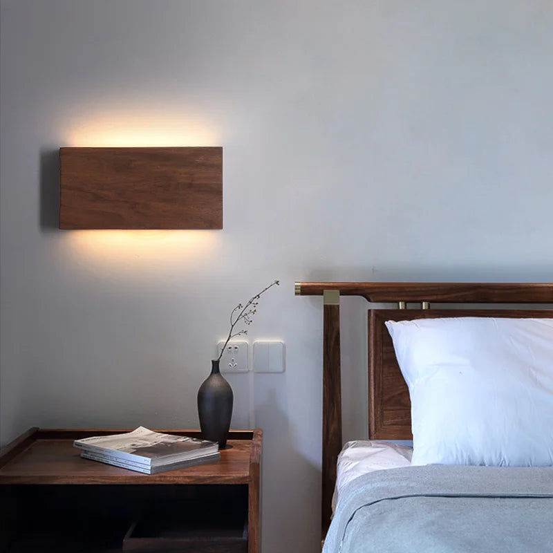 Walnut Wood LED Wall Sconce Indoor Light for Bedroom Living Room Restaurant