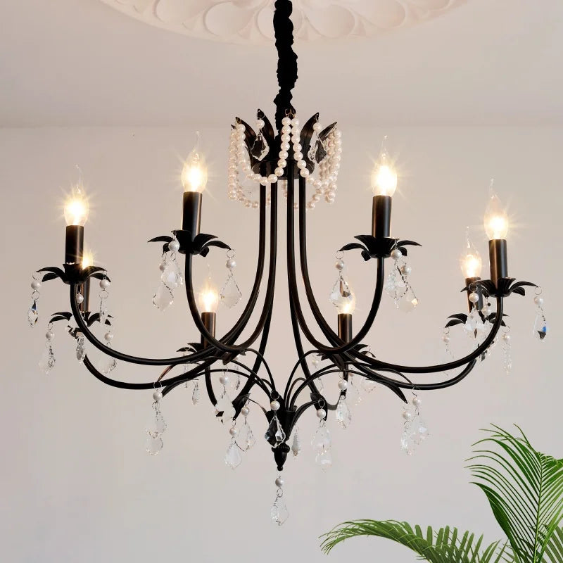 Elegant Black Crystal Chandelier Pendant Light for Living Room