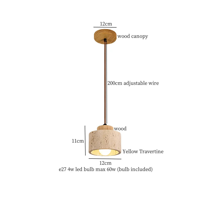 Yellow Travertine Stone LED Pendant Light for Bedside Living Room Decor