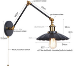 Gold Industrial LED Wall Lamp with Pull Chain Switch for Home Decor