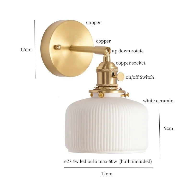 White Ceramic Ball LED Wall Lamp - Japanese Vintage Wall Sconce Lighting
