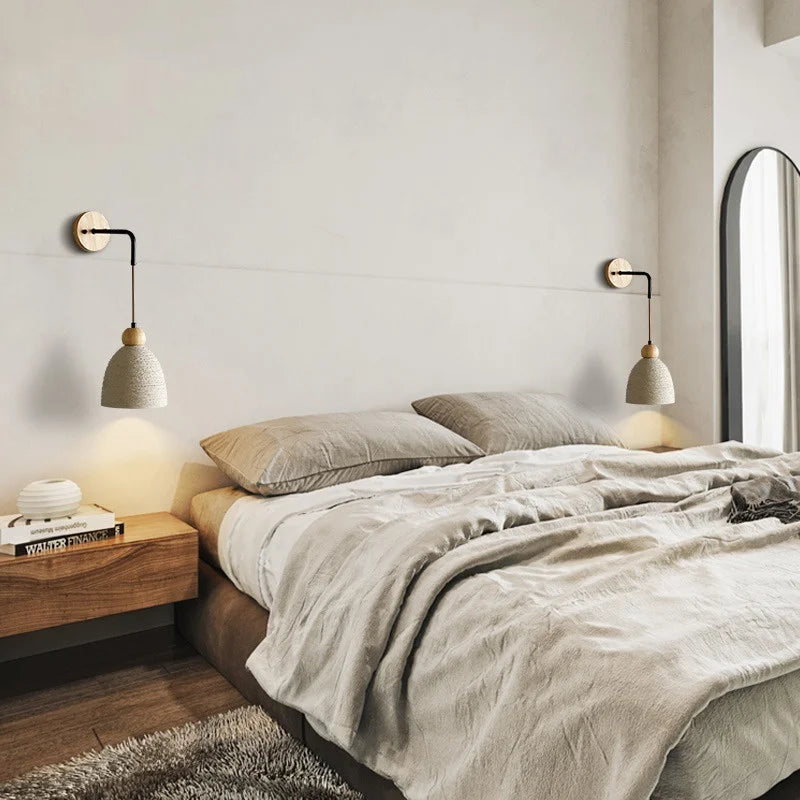 Afralia™ Nordic Cement LED Wall Lights with Pull Chain Switch - Modern Adjustable Bedside Lamp