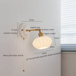 White Glass LED Wall Lights Pull Chain Switch Copper Arm - Bedroom Stair Living Room Mirror Bedside Lamp