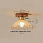 White Glass LED Ceiling Light Fixture with Wood Copper Canopy