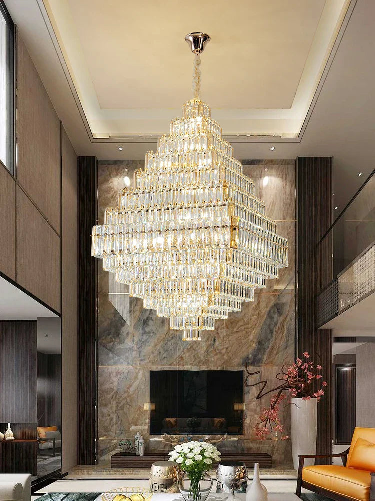 Square Pyramid Crystal Chandelier for Living Room & Hotel Lobby