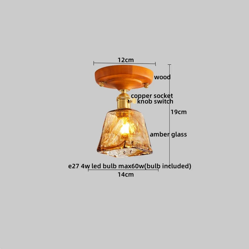 Wood Glass LED Ceiling Lights Modern Luminaria De Teto for Home Décor