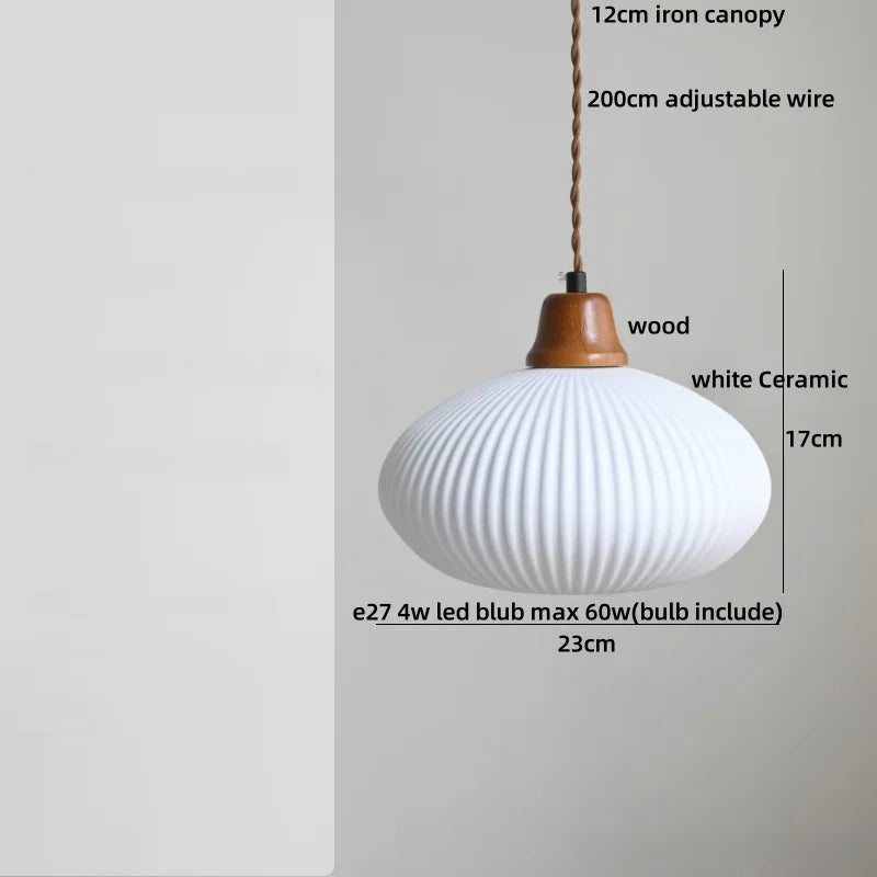 White Ceramic LED Pendant Lamp Copper Modern Wood Nordic Hanging Lights