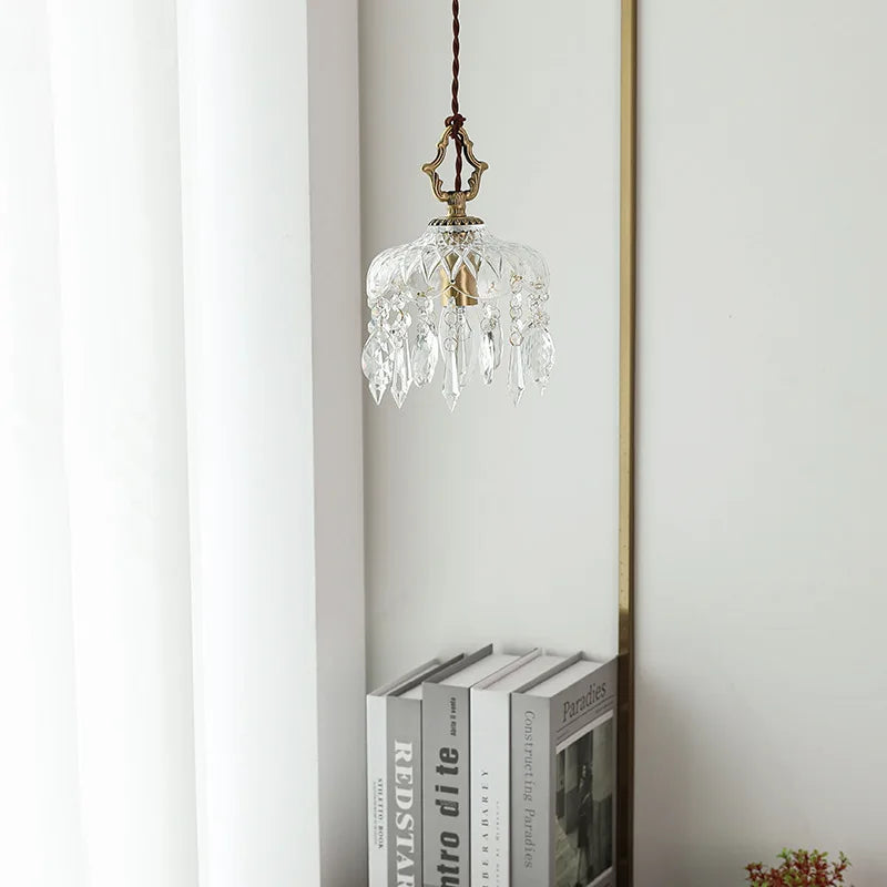 Crystal Glass LED Copper Pendant Lights for Bedroom Living Dining Room
