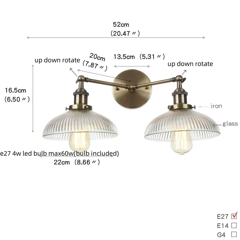 Industrial Vintage Loft 2-Light Plug In LED Wall Lamp