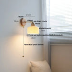 Wood Canopy LED Wall Light Pull Chain Switch Nordic Modern Bedside Sconce