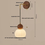 Walnut Wood LED Wall Lamp Sconce Pull Chain Switch Adjustable Art Light