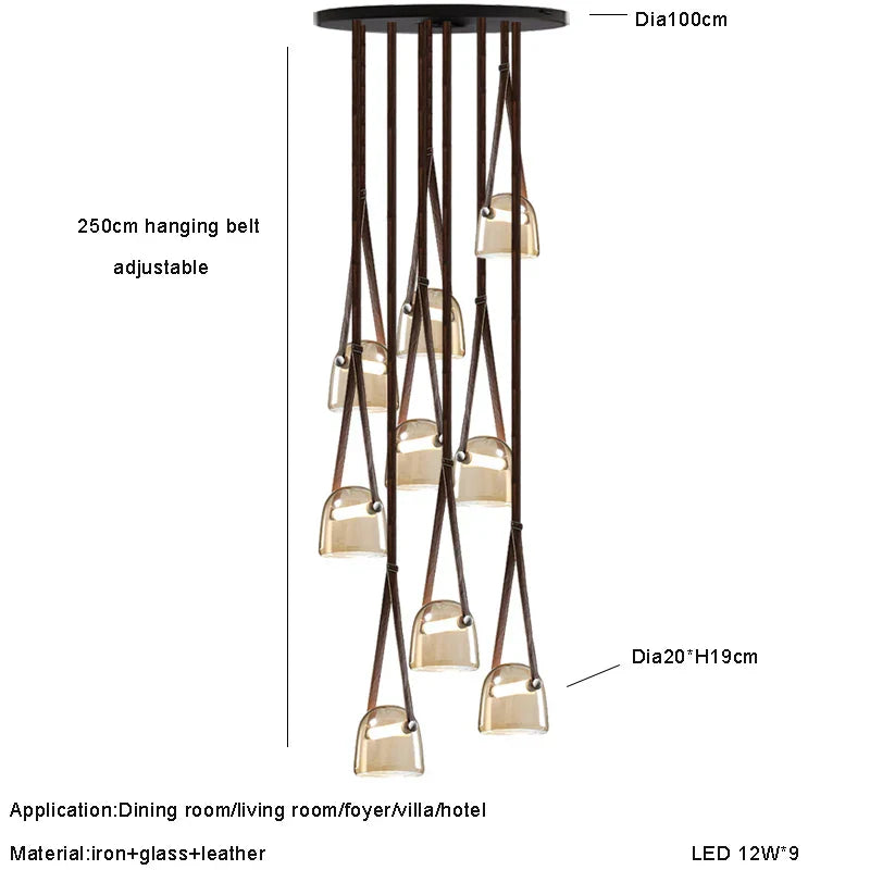 Glass Pendant Chandelier: Modern Leather Belt Luxury LED Lighting for Home Decor