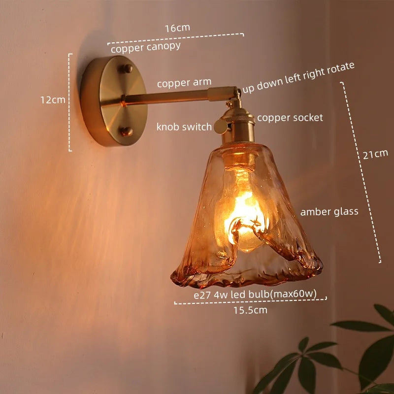 Amber Glass LED Wall Lamps for Living Room and Bathroom Mirror Lighting