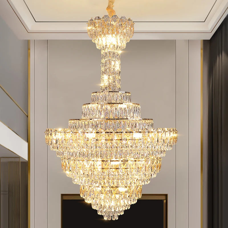 European Crystal Chandelier for Large Living Room, Villa Hollow Hall, Staircase Floor