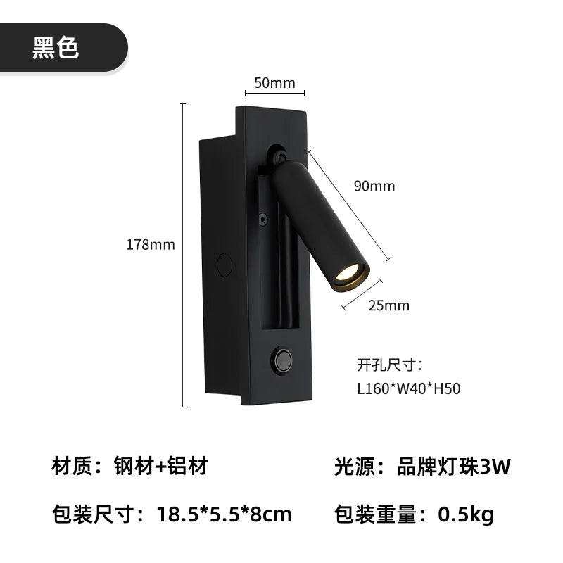3W LED Mounted Headboard Wall Light for Bedroom and Hotel